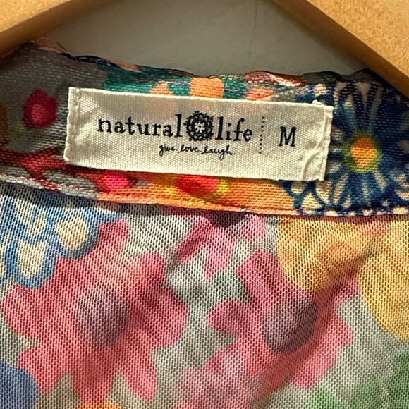 NATURAL LIFE Multicolor Mesh Sheer Floral Button-Down Shirt s medium - Picture 3 of 10